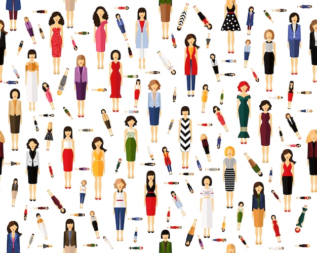 Vector flat seamless texture pattern Avatars of Female .