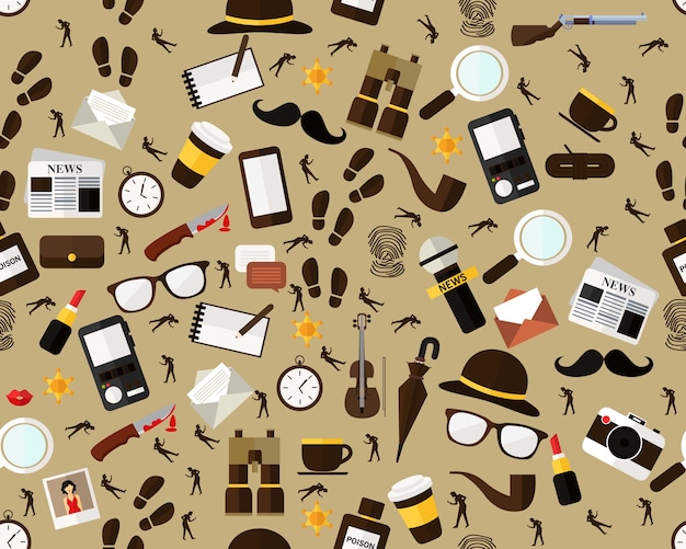 Vector flat seamless texture pattern Detective story.