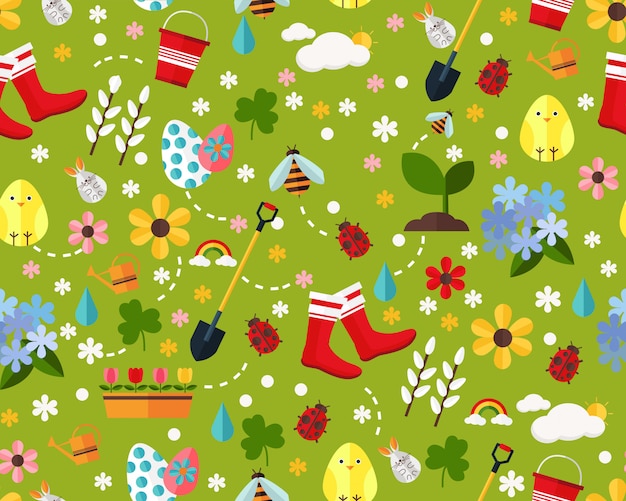 Vector flat seamless texture pattern happy spring .