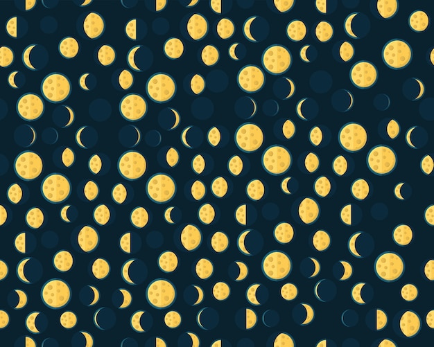 Vector flat seamless texture pattern phases of the moon.