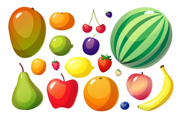 Vector flat set of fruits and berries