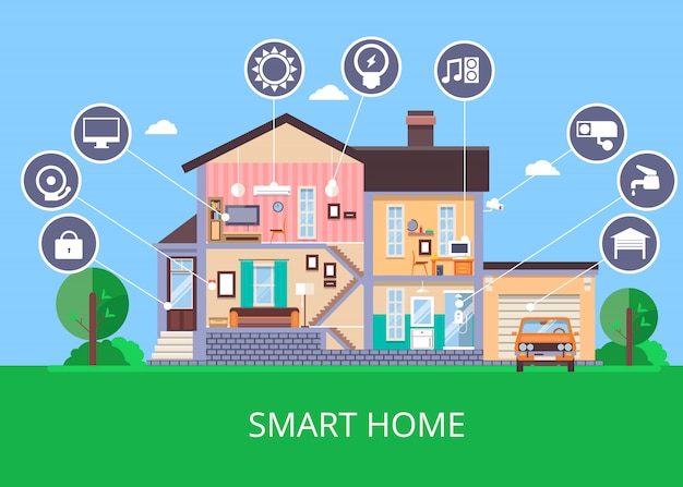 Vector vector flat smart home in cut view