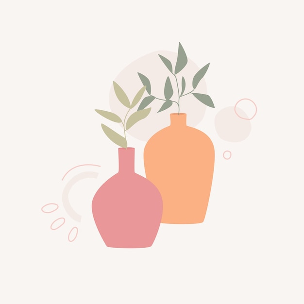 Vector flat style illustration - branches in vases.