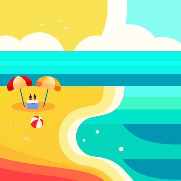 Vector vector flat summer beach with beautiful sun illustration