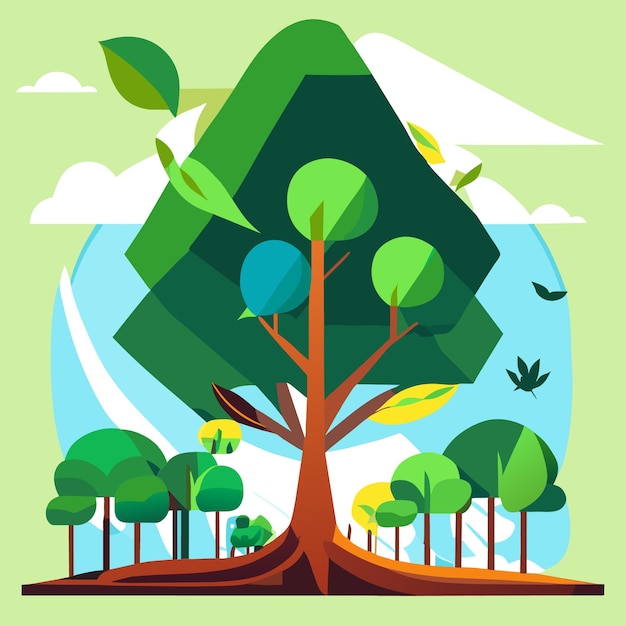 Vector flat tree planting icons green theme art