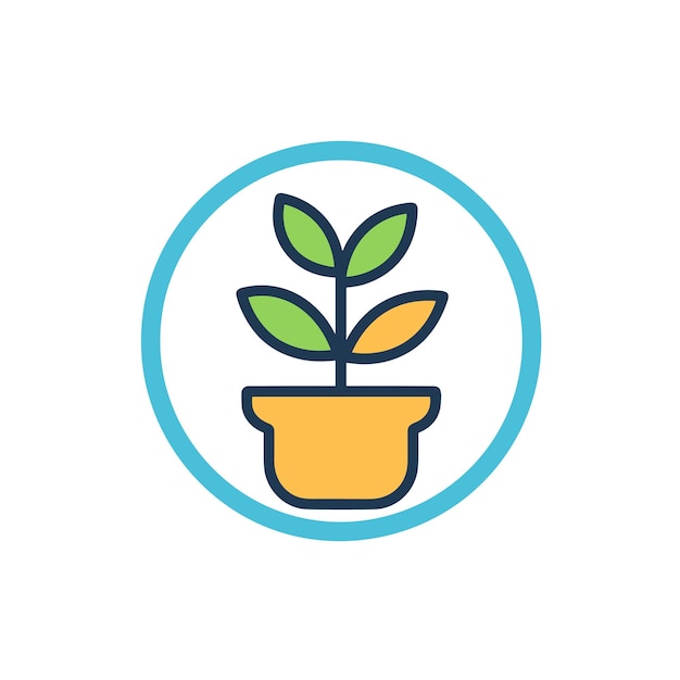 Vector of a flat vector icon of a potted plant in a blue circle