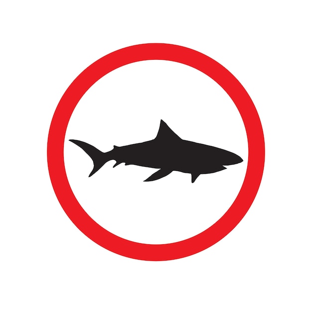 Vector vector flat warning sign with shark in red circle