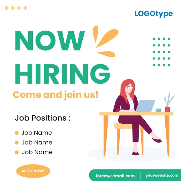 vector flat of we are hiring for social media post