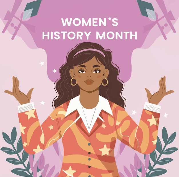 Vector vector flat womens history month greeting card illustration