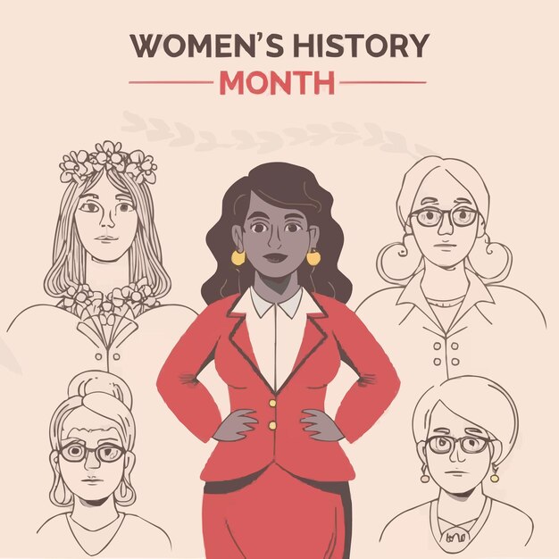 Vector vector flat womens history month greeting card illustration