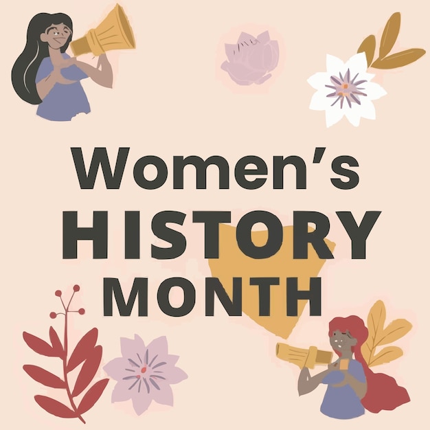 Vector vector flat womens history month greeting card illustration