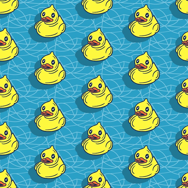 Vector vector flat yellow bath duck on water pattern cartoon isolated ducks on blue background trendy