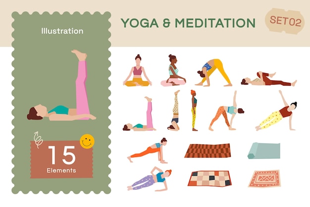 Vector vector flat yoga and meditation set2