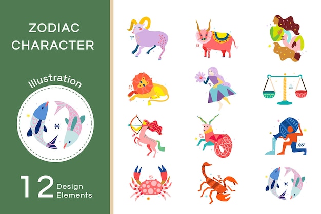 Vector vector flat zodiac characters