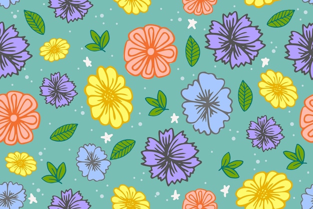 Vector floral background with spring flowers seamless pattern