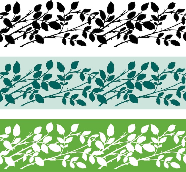 Vector vector floral borders from silhouettes decorative twigs with leaves