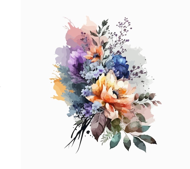 Vector floral bouquet with watercolor arrangement