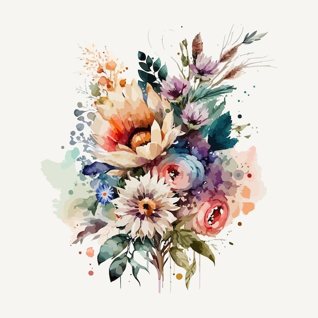 Vector floral bouquet with watercolor arrangement