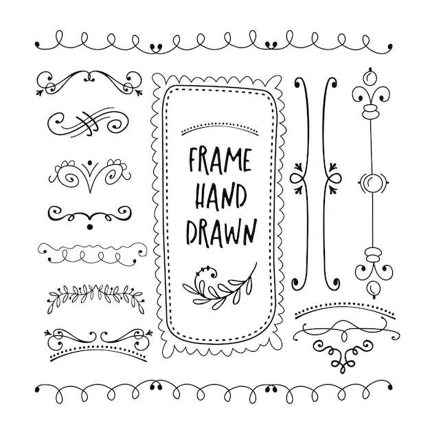 Vector vector floral decor set of hand drawn doodle frames, dividers, borders, elements. isolated on a white background.