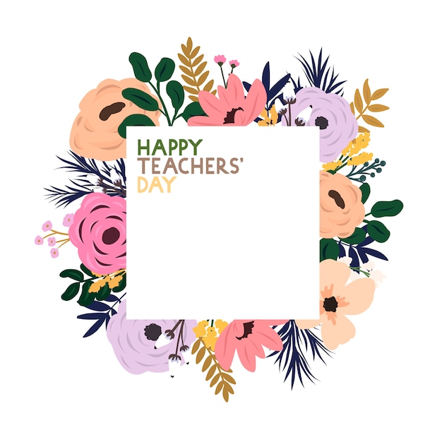 Vector vector floral frame met de inscriptie happy teacher's day. wenskaart voor wereld lerarendag.