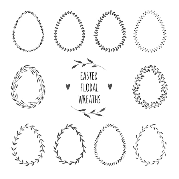 Vector floral frames for Easter decorations isolated on white.