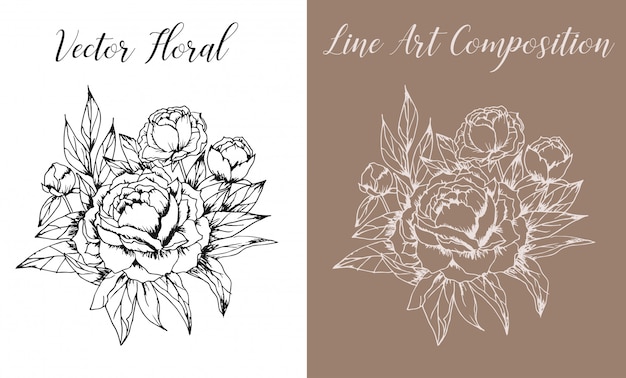 Vettore vector floral line art