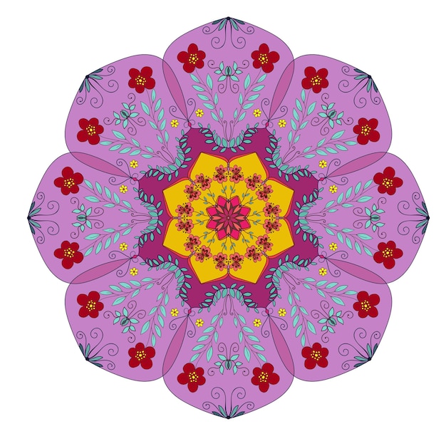 Векторная цветочная мандала цветной круглый узор в этническом племенном стиле Декоративный красивый орнамент