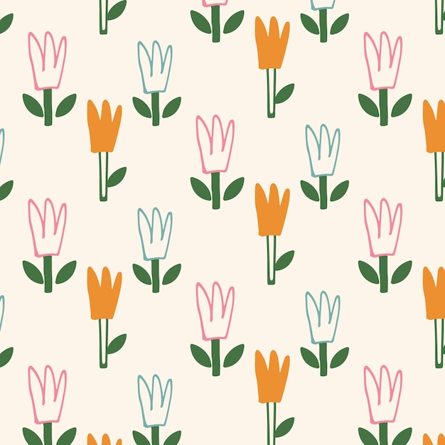 vector floral pattern on a beige background in cartoon style