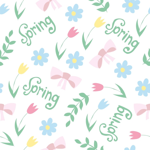 Vector floral pattern in doodle style with flowers and leaves. gentle, spring floral background.