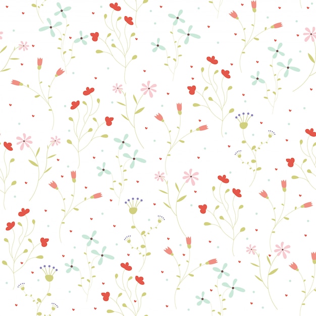 Vector floral pattern in doodle style 