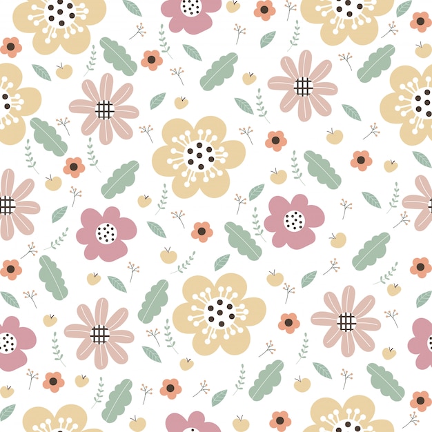 Vector floral pattern with flowers and leaves