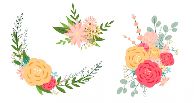 Vector vector floral romantic bouquet design, botanical clipart.