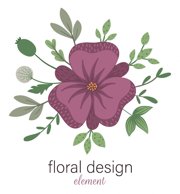 Vettore elemento decorativo rotondo floreale di vettore. illustrazione piatta alla moda con fiori, foglie, rami. clipart di prato, bosco, foresta. bello mazzo di estate o della primavera isolato su bianco