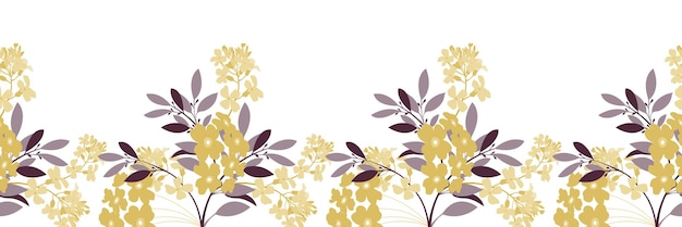 Vector vector floral seamless pattern border horizontal panoramic illustration with yellow purple flower