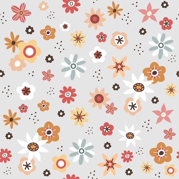 Vector vector floral seamless pattern in doodle style with abstract flowers