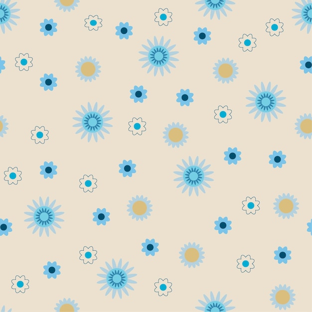 Vector floral seamless pattern multicolored cartoon abstract daisy flowers on beige background