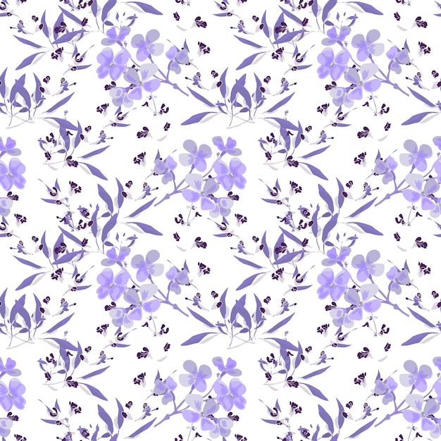 Vector vector floral seamless pattern purple flowers and twigs on a white background