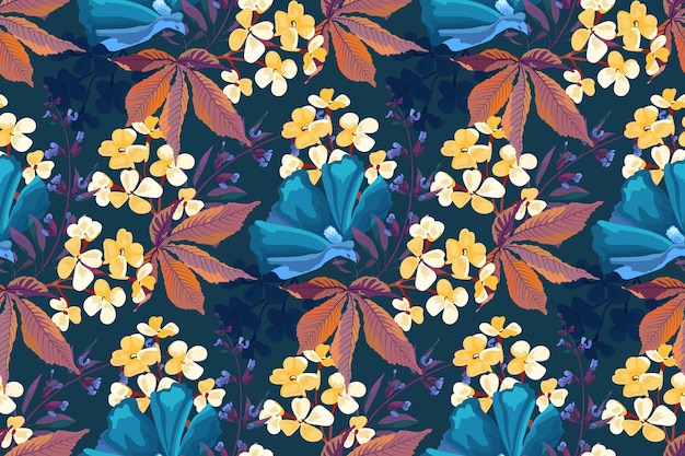 Vector floral seamless pattern. yellow, blue flowers