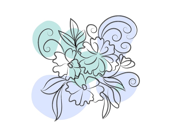 Vettore vector flower arrangement with hand drawn line art