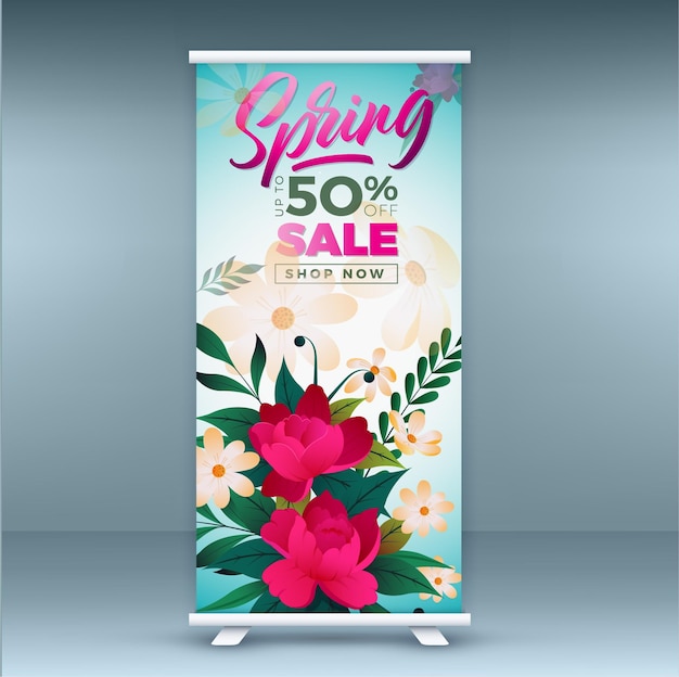 vector flower roll up banner design template