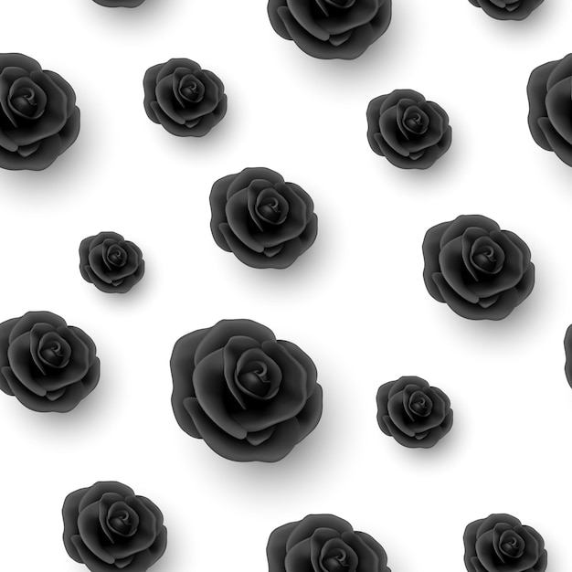 Векторный цветочный бесшовный узор черные реалистичные 3d розы на белом цветочном бесшовном фоне свадебная концепция цветочная иллюстрация для приглашения на открытку текстильные обои цветочный дизайн