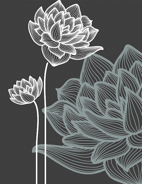 Vector flowers over black background