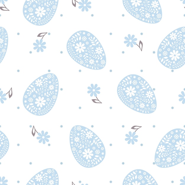 Vector flowers easter eggs seamless pattern