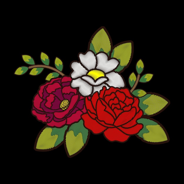 Vector flowers embroidery style