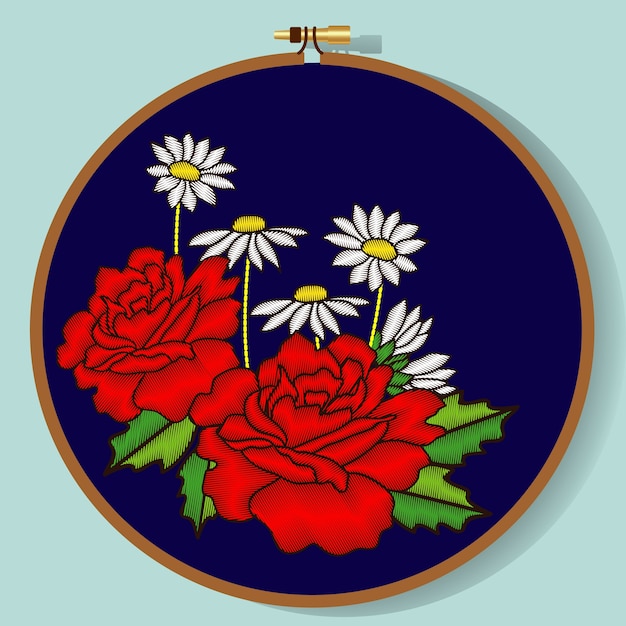 Vector Flowers Embroidery Style