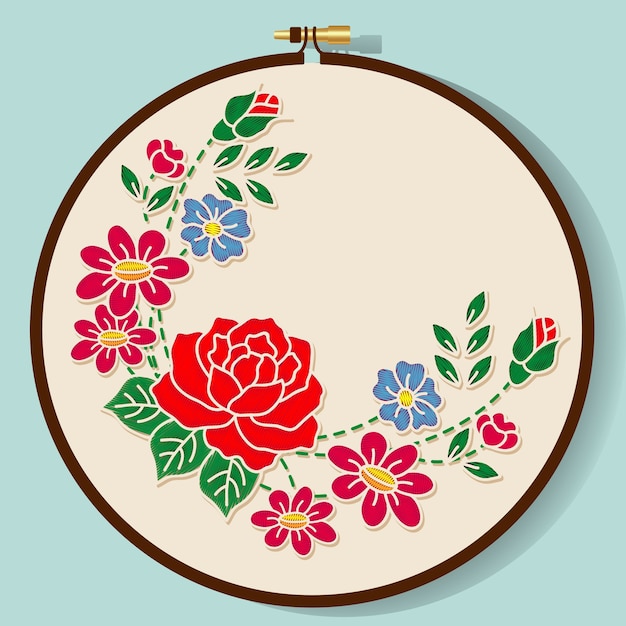 Vector flowers embroidery style