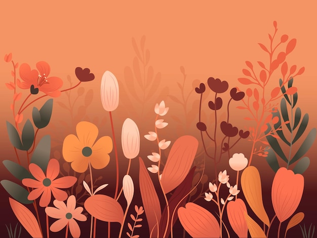 Векторные цветы с листьями бутоны, украшенные на оранжевом фоне ботаническая композиция