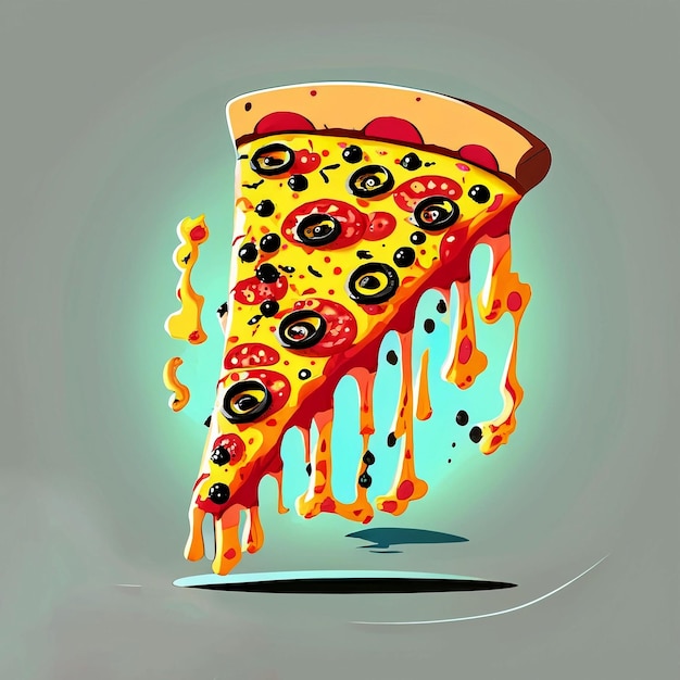 Векторный летающий кусок векторной иллюстрации пиццы быстро