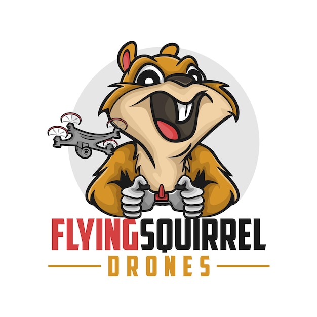 vector Flying Squirrel Drones mascot logo