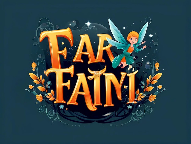 Vector Font design for word fairy enchantment with fairy flying isolated